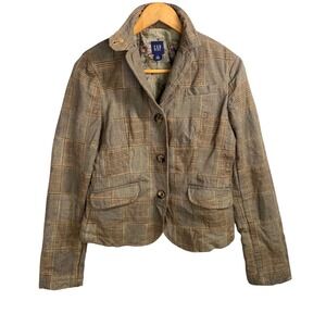 GAP Women Blazer Jacket Plaid Patchwork Tweed Size Small Preppy Academia